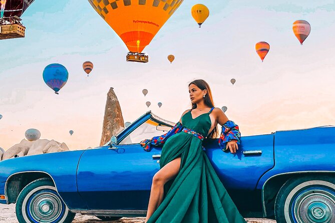 Cappadocia Photo Shoot - Stop 1: Rose Valley, balloons taking flight, and your first classic-car set