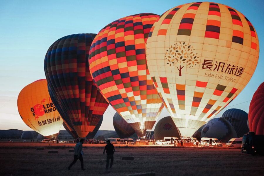 Hot air balloons in Goreme red valley - The views overhead: Pasabag, Uçhisar Castle, and Kızılçukur